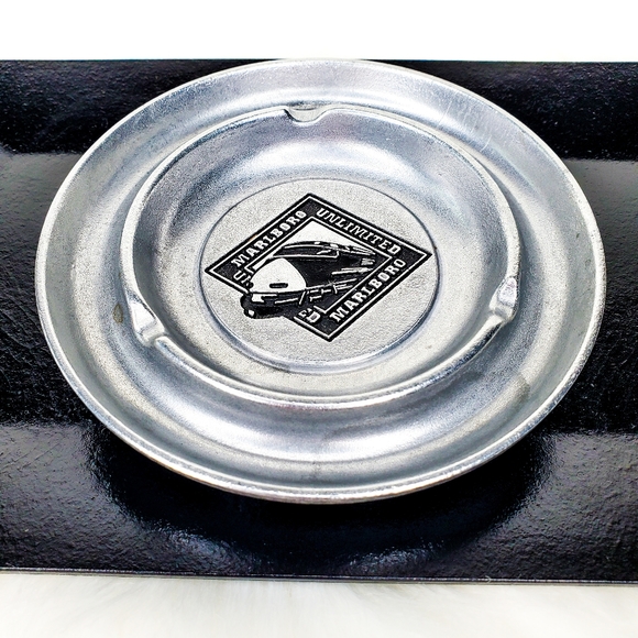 Marlboro Unlimited | Vintage Cast Iron Silver Pewter Round Train Ashtray - Picture 2 of 8